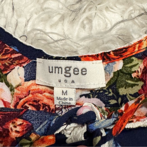 Umgee Blue Tie Front Ruffled Lace Blouse - Picture 4 of 6